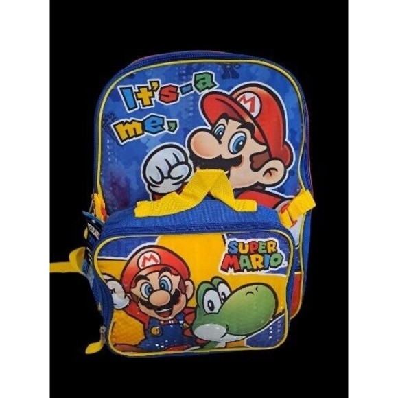 Super Mario Bros 16" Backpack & Lunch Set It's-a me Nintendo School Book Bag - Picture 4 of 5